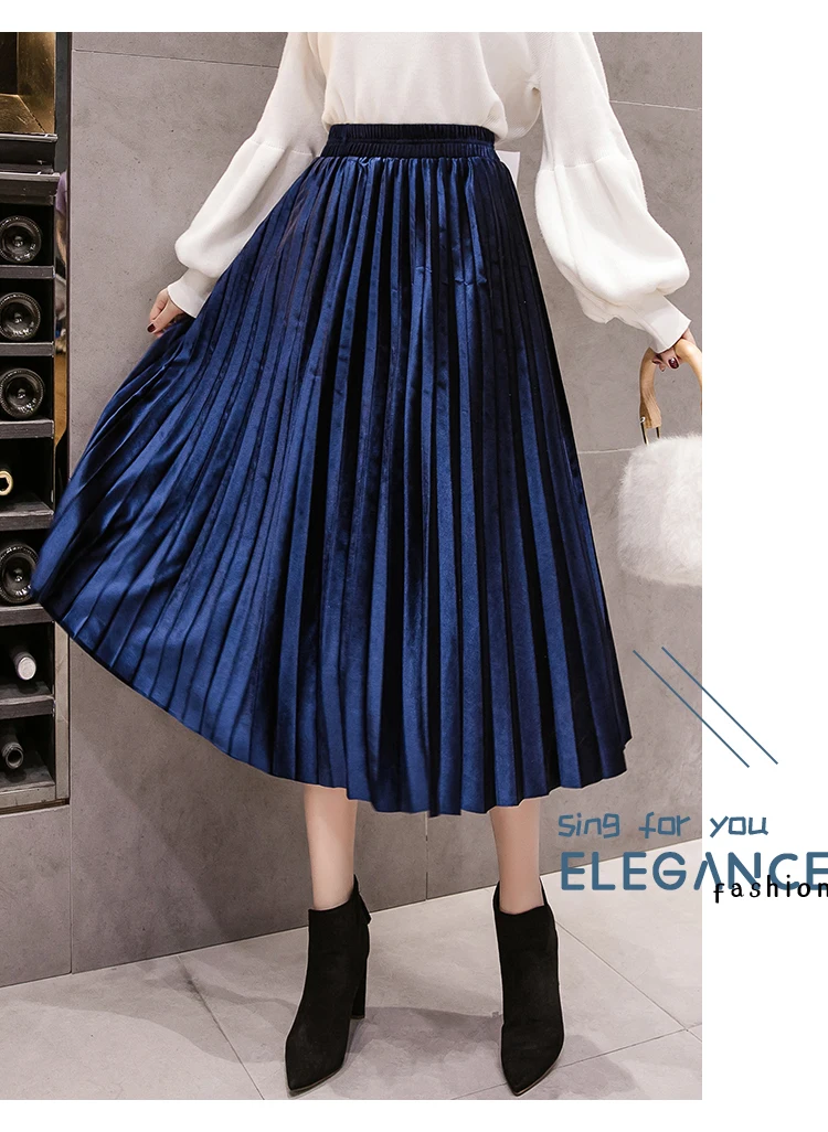 Velvet Skirt Skinny Large Swing Long Pleated Women Skirts Autumn Winter Plus Size Faldas Saia Female Jupe Velvet Skirt Skinny Large Swing Long Pleated Women Skirts Autumn Winter Plus Size Faldas Saia Female Jupe