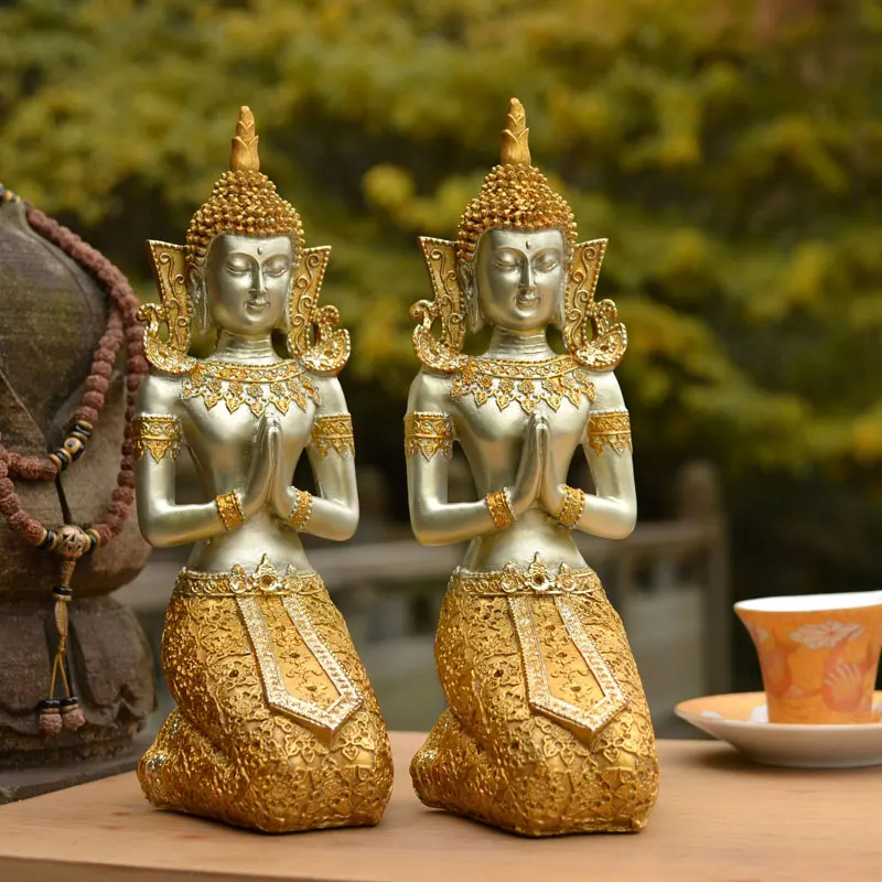 

Thailand Gold Buddha Statue Southeast Asian Style Zen Ornament Buddha Figurine Crafts Resin Buddhism Statue For Home Garden Deco