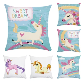 

Cartoon Style Unicorn Patterns Cotton Polyester Cushion Cover Creative Throw Pillows Home Car Sofa Decorative Pillow Case CR076