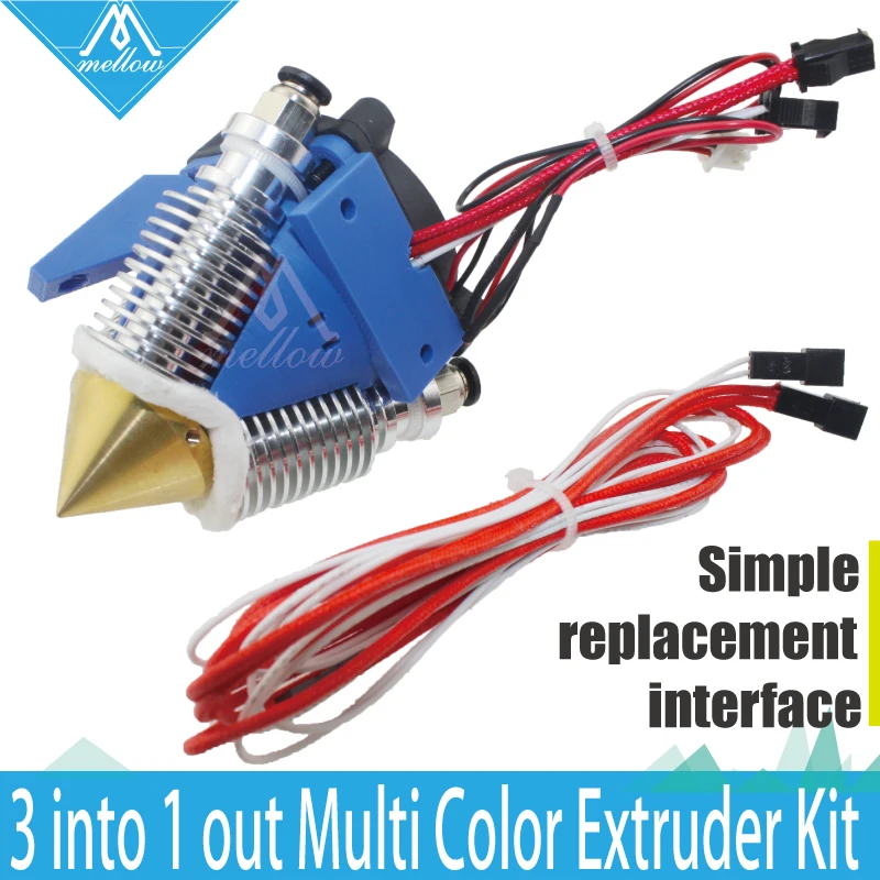 3D Printer 12V/24V Diamond Hotend Brass Multi Color Hot End Nozzel 3 IN 1 OUT 0.4mm For 1.75mm Filament , Prusa I3 Extruder kit