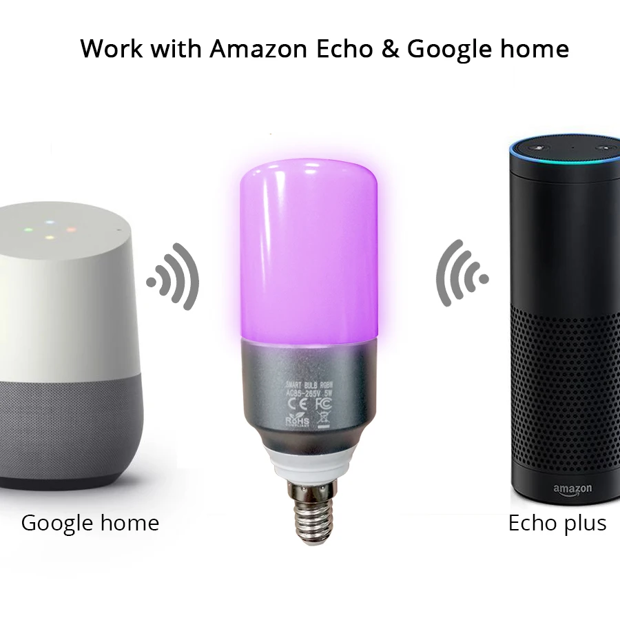 E14 лампы RGBW светодиодный смарт-лампы в форме свечи светильник работать с Alexa Echo Google Home помощь IFTTT голос WI-FI таймер Управление лампа