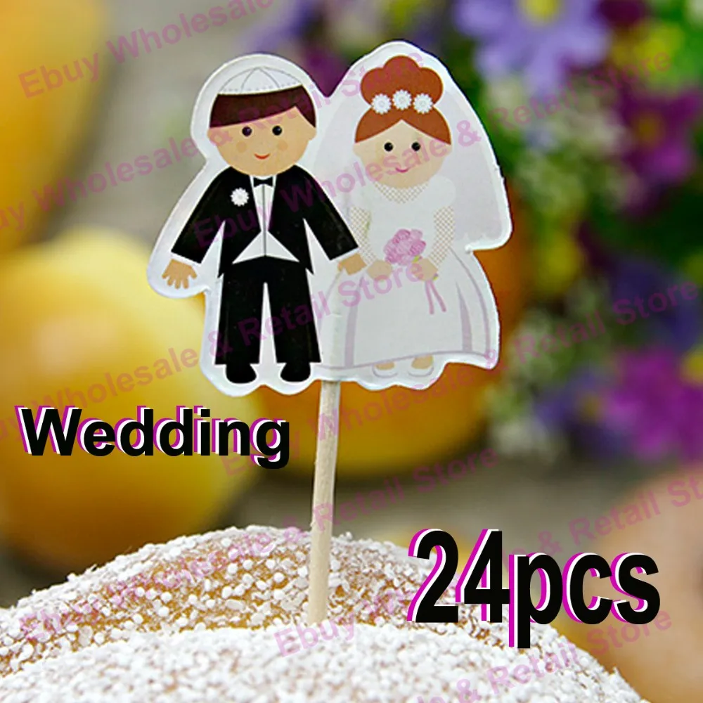 240 шт свадьбы невеста жених с изображением сердечка и розы цветы слон Зебра украшение для кекса поставки рождения Свадебная вечеринка украшения