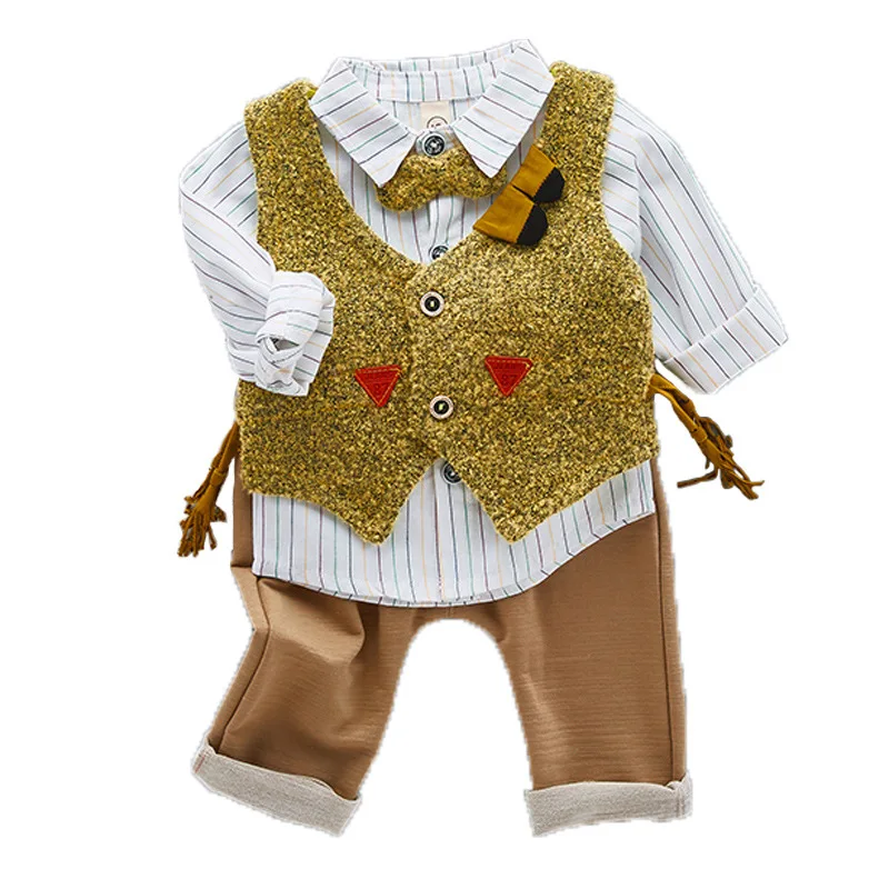 

WLG kids boys clothing set baby spring casual vest white striped shirt and pant set toddler clothes 9-36 months