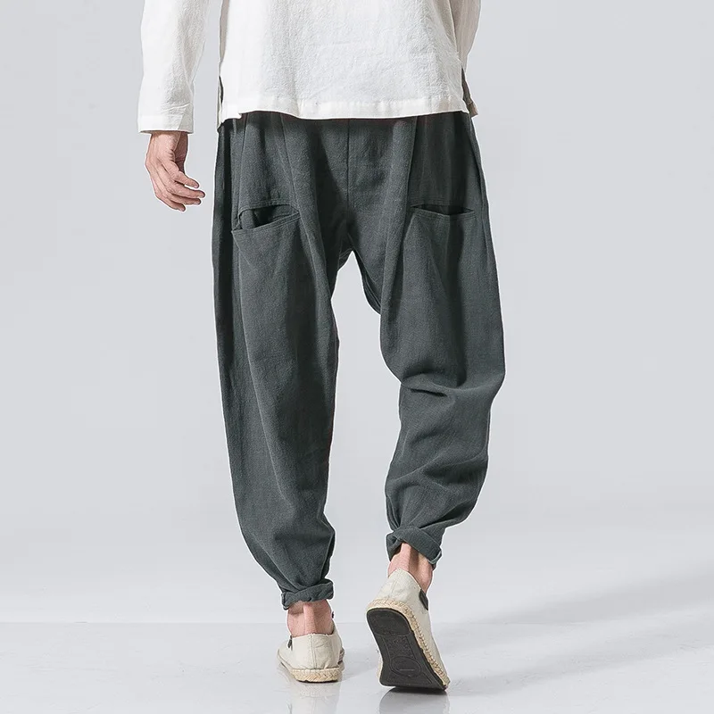 Korean version of the original cotton and linen casual wild pants autumn Chinese men's loose linen trousers low waist pants Korean version of the original cotton and linen casual wild pants autumn Chinese men's loose linen trousers low waist pants