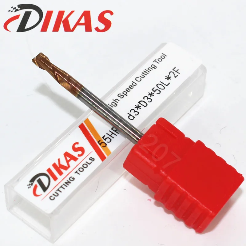 Dikas 55HRC d3 * D3 50L 2F материал Карбид квадратная плоская Концевая фреза 2 Флейта 3 мм