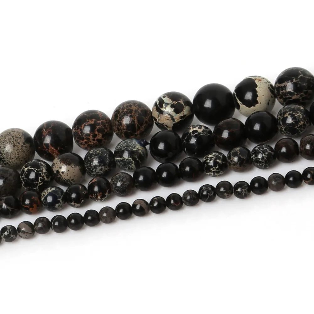 

4 6 8 10mm Natural Stone Beads Red Black Sea Sediment Jaspers Round Loose Beads For DIY Necklace & Bracelet Jewelry Making