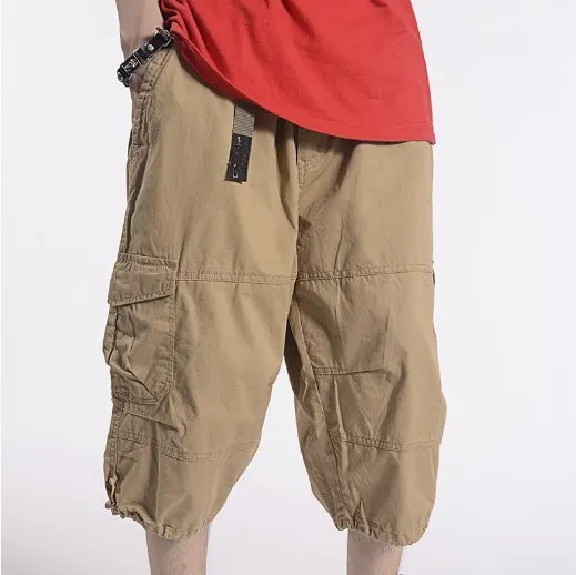

Plus Size Mens Cotton Cargo Short Pants Homme Summer Knee Length Shorts Cargo Men Casual Loose Shorts 46 48 50