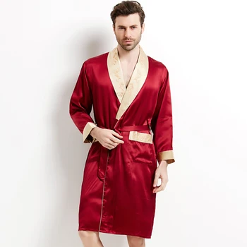 

Brand Male Silk Robe Set Long-Sleeve Shorts Men Pyjamas Robe + Pants Set Men's 100% Silk Sleepwear Set Bathing Free Shipping