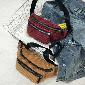 

New Corduroy Waist Bag Men Belt Pack Tote Women Chest Handbag Unisex Travel Sport Waist Bags Belly Pack Phone Pouch Fashion