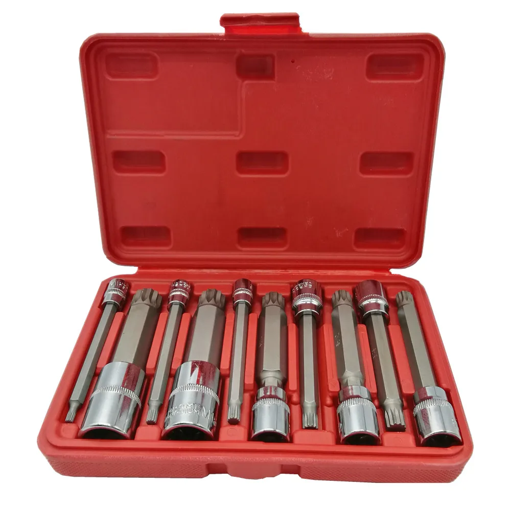 10pc 4 Inch Extra Long XZN Triple Square Spline Bit Socket Set Chrome Vanadium Socket Wrench S2 Bit Car Repair tool set