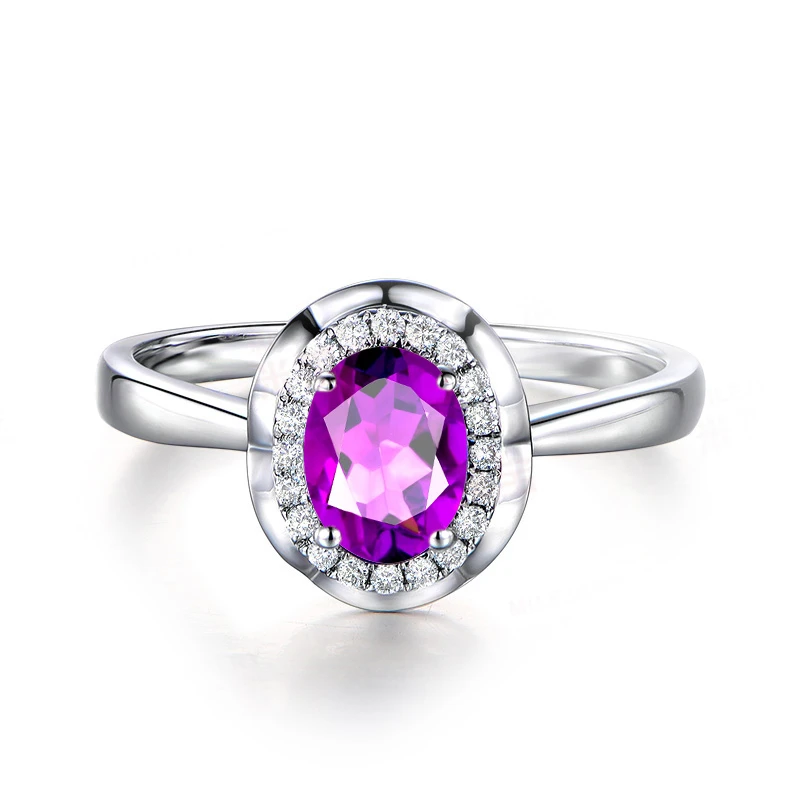 AINUOSHI Natural Amethyst Flower Halo Ring Pure 925 Sterling Silver Gemstone Ring 1.25ct Oval Cut Engagement Jewelry Women Ring