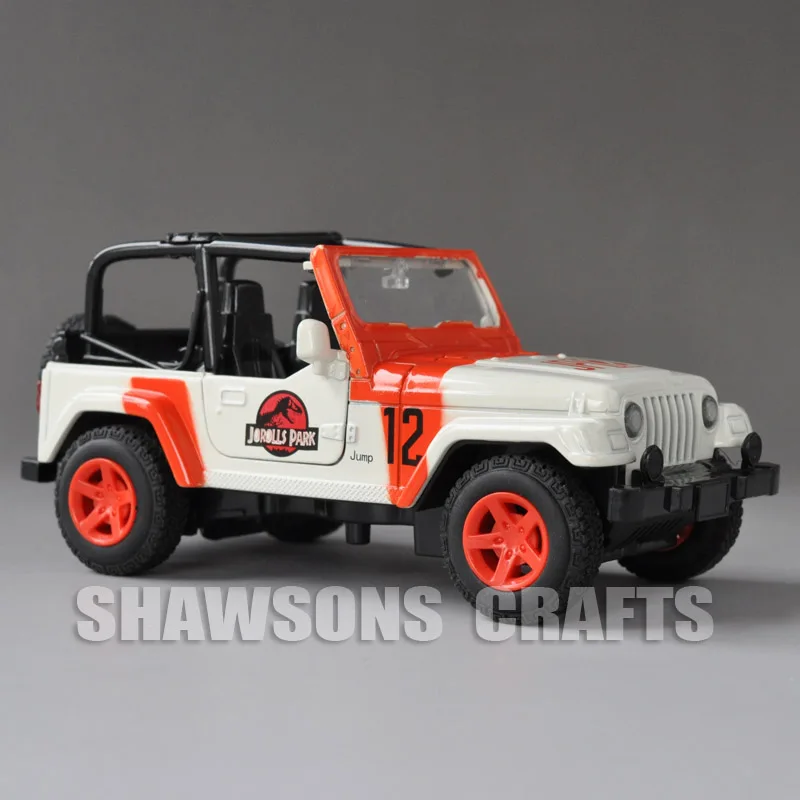 

Diecast Car Model Toys 1:32 Jeep Wrangler Pull Back Sound & Light Jurassic Age Rescue Car