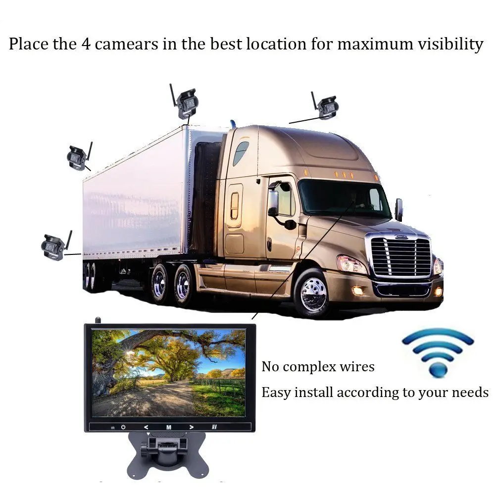 AMPrime 9 дюймов Автомобильный Монитор парковки с 18 ИК камерой заднего вида 2,4 ГГц беспроводной передатчик приемник комплект для грузовика прицепа автобуса