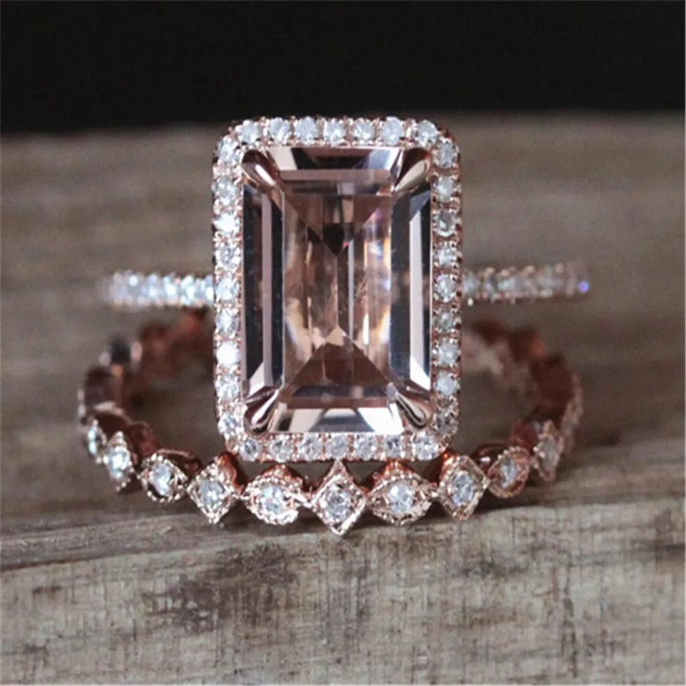 

Wedding Ring Princess Set Love Ring Moda Mujer Crystal Rings for Women Engagement Luxury Jewelry Bague Femme Girl Anillo O25D064