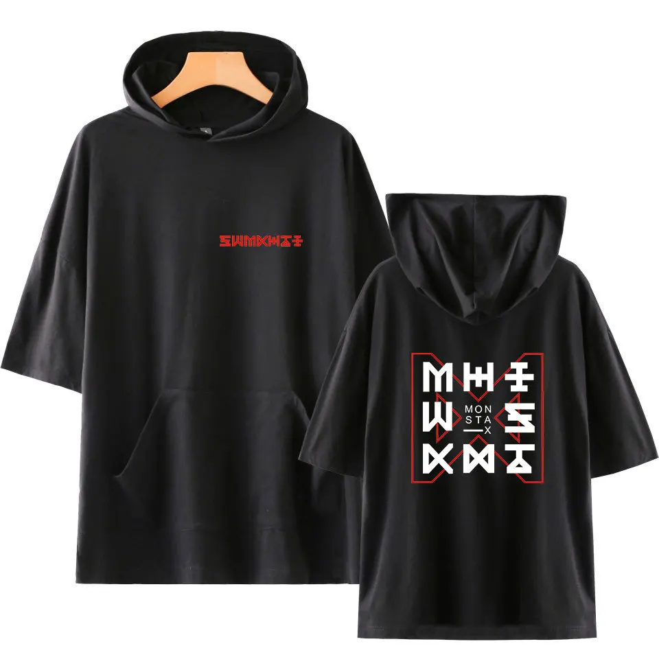 

Kpop Monsta X hooded t shirt hip hop summer tops unisex plus size tshirt short sleeve streetwear t-shirt casual tops tees