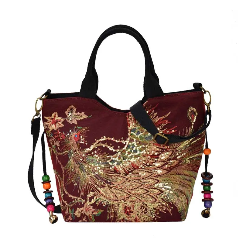 Women Vintage Shoulder Bags Peacock Embroidery Female Handbag Lady Messenger Bag Sequins Top-Handle Tote Crossbody SS7037 (1)