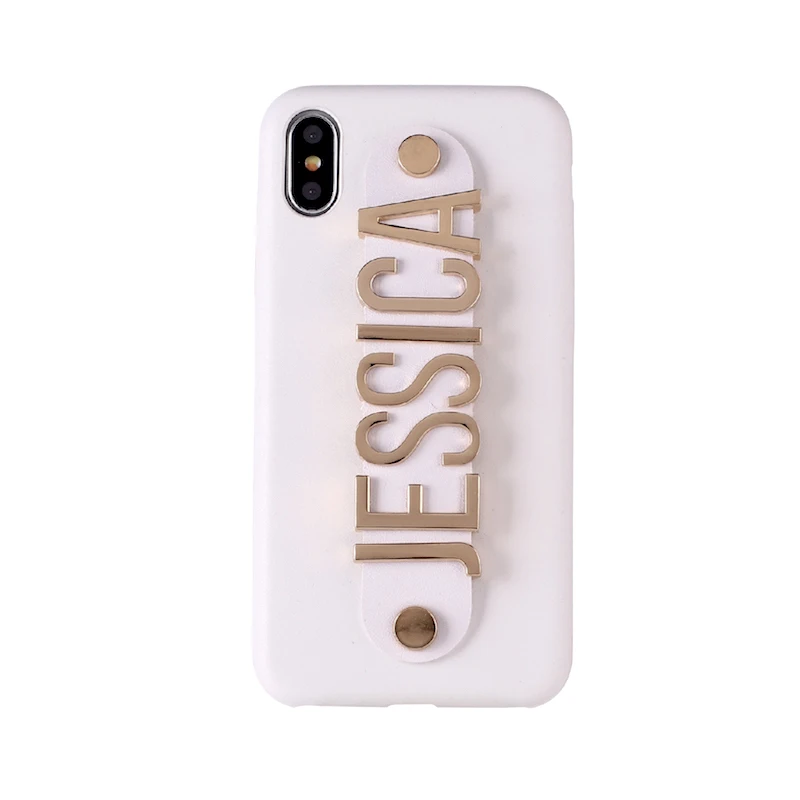 Для iPhone 11 Pro XR 6S XS Max 7 7Plus 8 8Plus чехол для телефона из кожи с золотыми буквами из металла роскошный смелый индивидуальный именной текст - Цвет: White Leather Case