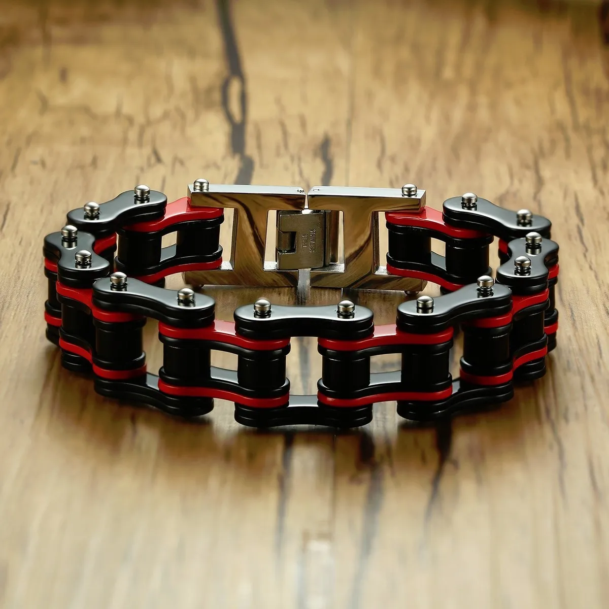 

Men's 16.5mm Wide Heavy Solid Black Red Bike Chain Bracelet for Men Stainless Steel Motorcycle Bicycle Bangle Male Jewelry