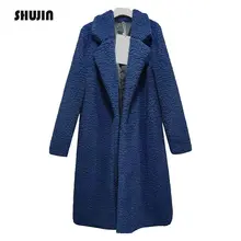 SHUJIN зимнее плотное женское длинное пальто куртки из искусственного меха кардиган с отворотом плюшевого мишки размера плюс женская модная верхняя одежда из овечьей шерсти