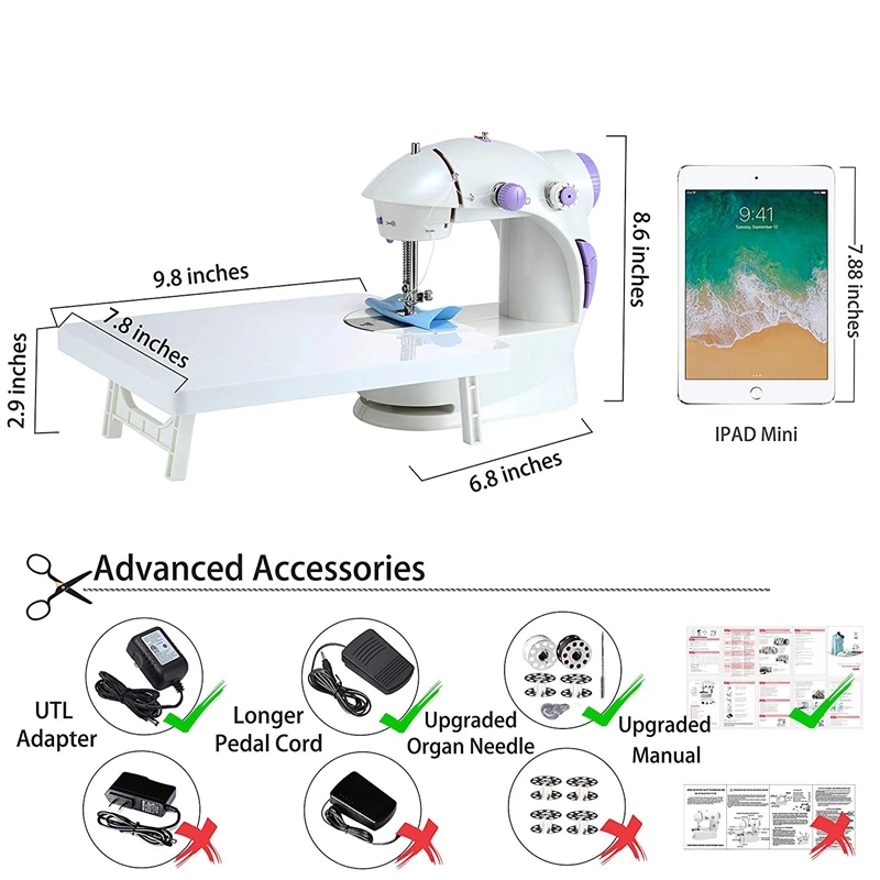 Мини-швейная машина с расширительным столом, обновленная версия портативная микро-автомобильная домашняя швейная машина Eu Plug
