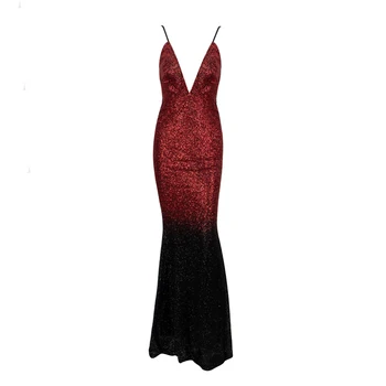 

2018 New Fashion Sexy V Neck Spaghetti Strap Party Cocktail Women Long Dress Outfit Chic Celebrity Red Sequin Vestidos Wholesale