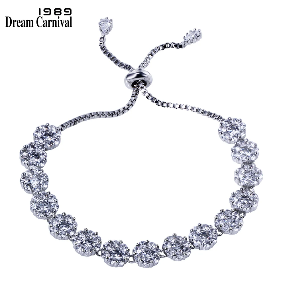 

DreamCarnival 1989 Flower Charms Bracelet Rhodium Gold color Cubic Zircon Adjustable Size Cute Fashion gifts for women SB06014-F
