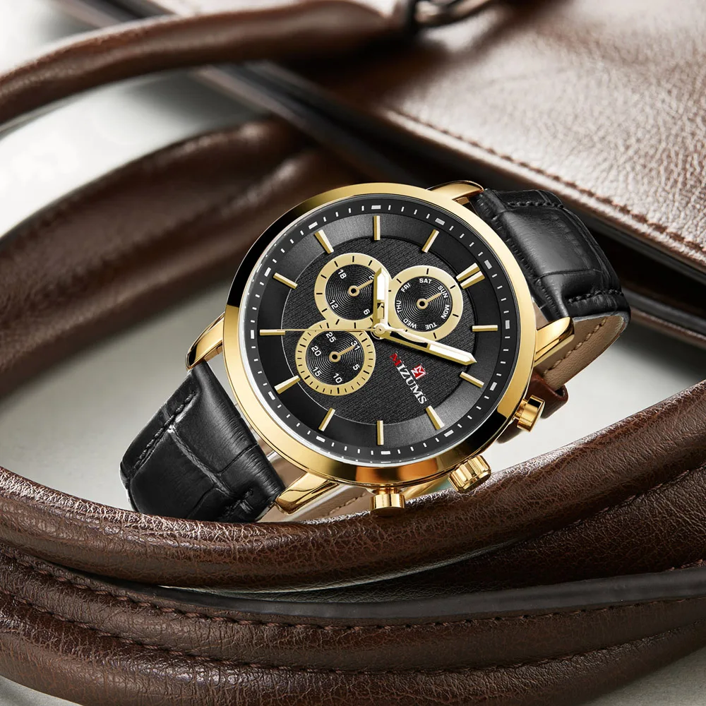 2019 mizums Gold Quartz Watch Top Brand Luxury Men Watches Fashion Man Wristwatches vogue leather strap Relogio Masculino Saatler drop shipping wholesale (12)