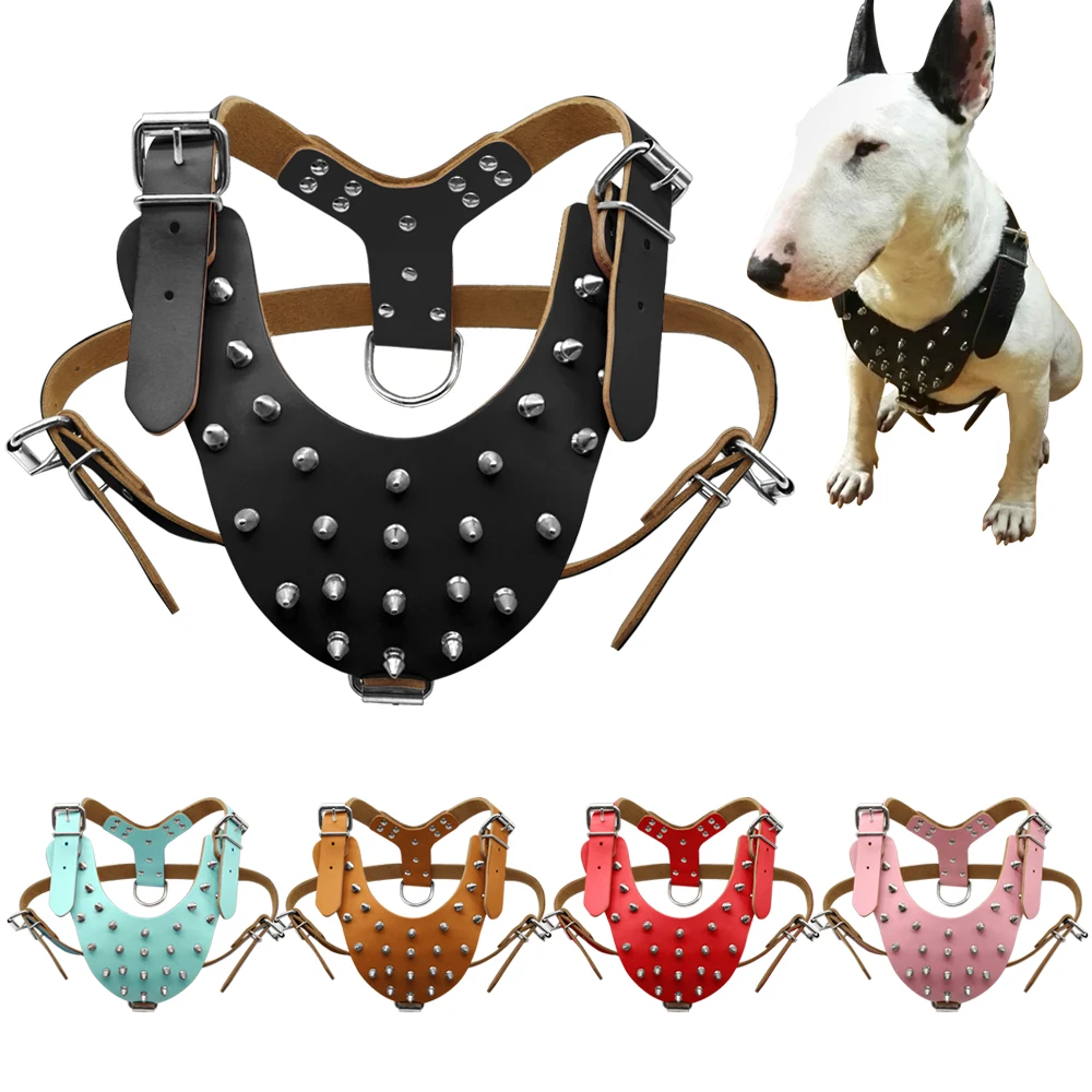 5 Warna Kulit Spiked Studded Dog Harness Untuk Anjing Pitbull