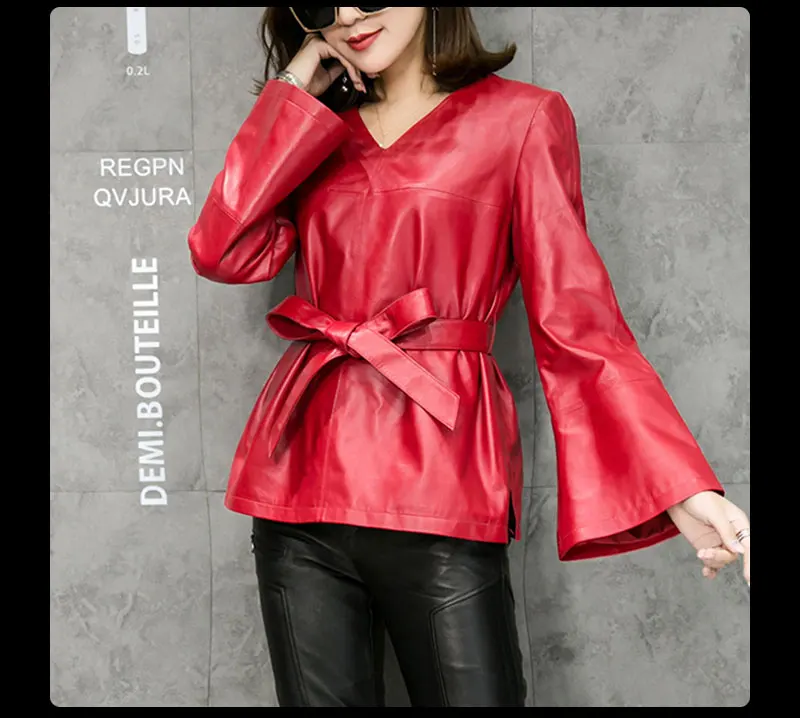 Цвета: черный, красный Натуральная кожа пальто из овчины рукав «фонарик» верхняя одежда с поясом veste en cuir jaqueta де couro chaqueta mujer LT2046