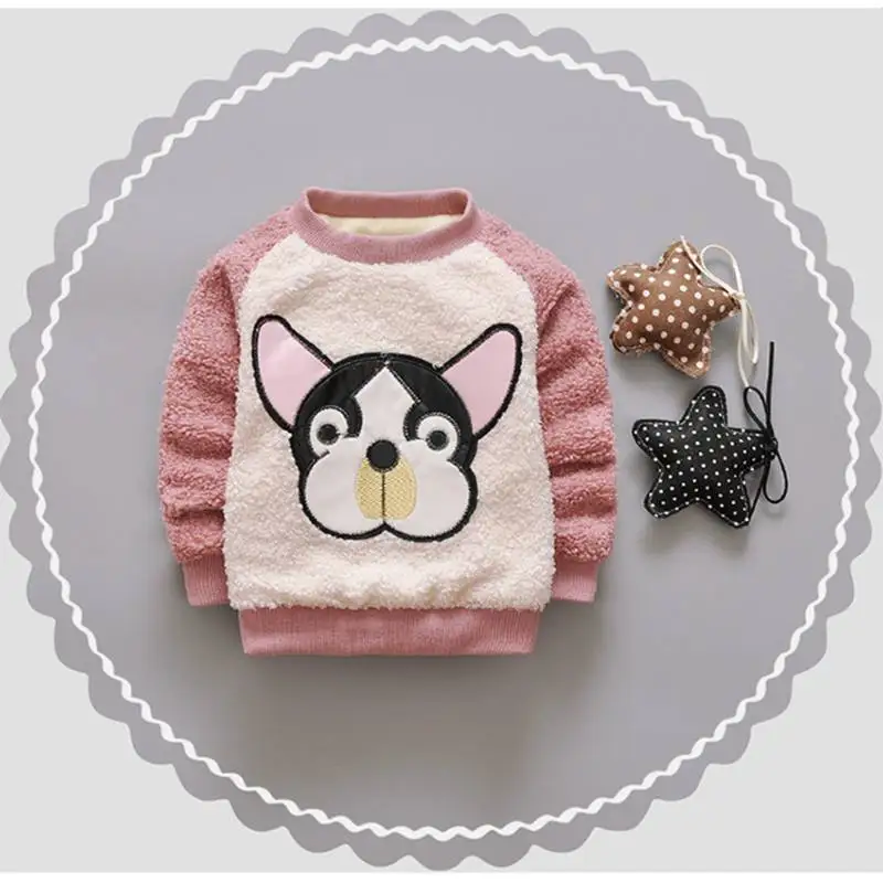 Winter Warm Thick Fleece Baby Sweaters Infant Cute Cartoon Animal Little Dog Kids Pullover Long Sleeve T-shirts Toddler Blouse (3)
