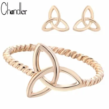 Chandler 2017 New Arrival Silver Gold Color Cross Flower Twist Rings Stud Earrings For Women Trendy Simple Casual Jewelry Set