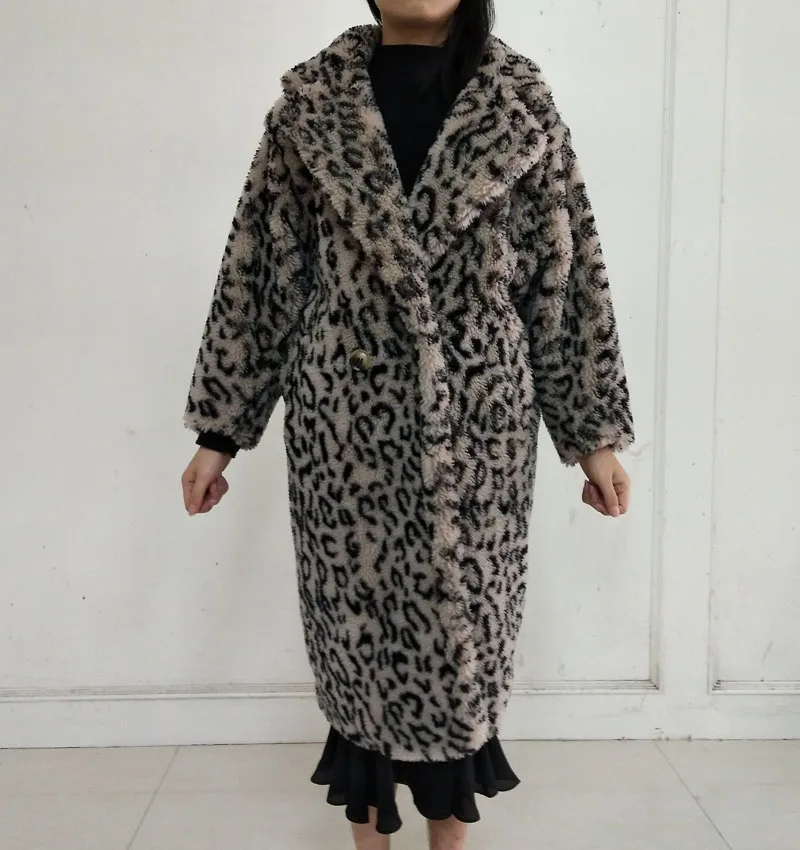 Leopard Wool Fur Kaban Winter Coat Women Long Real Fur Coat Teddy Bear Sheep Shearing Manteau Femme Hiver Clothes 2018 Plus Size