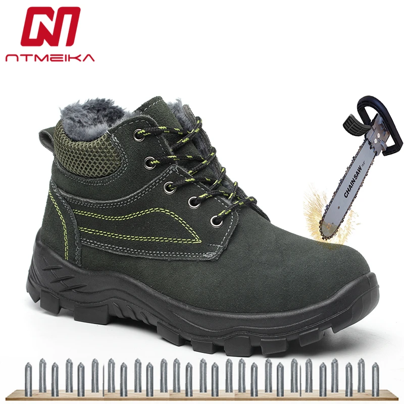 

Winter Safety Shoes Steel Toe Cap Safety Boots Men Puncture-Proof Anti-Smashing Work Shoes Warm Plush Protective Footwear