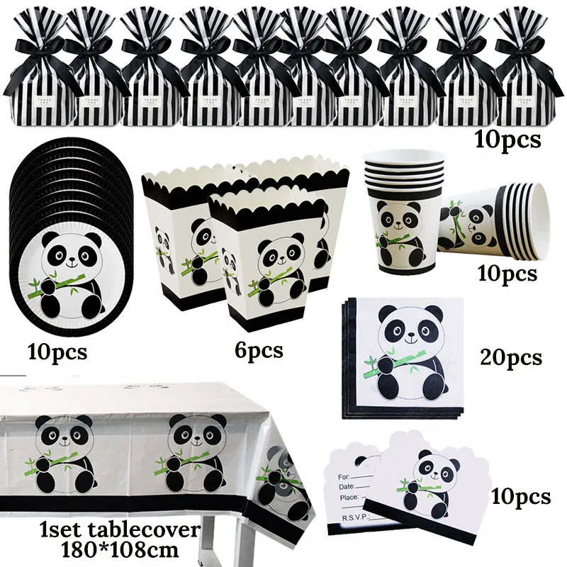 

Cartoon Panda Party Decoration Kids Jungle Animal Birthday Tableware Set Bamboo Paper Plate Cup Tablecloth Baby Shower Decor