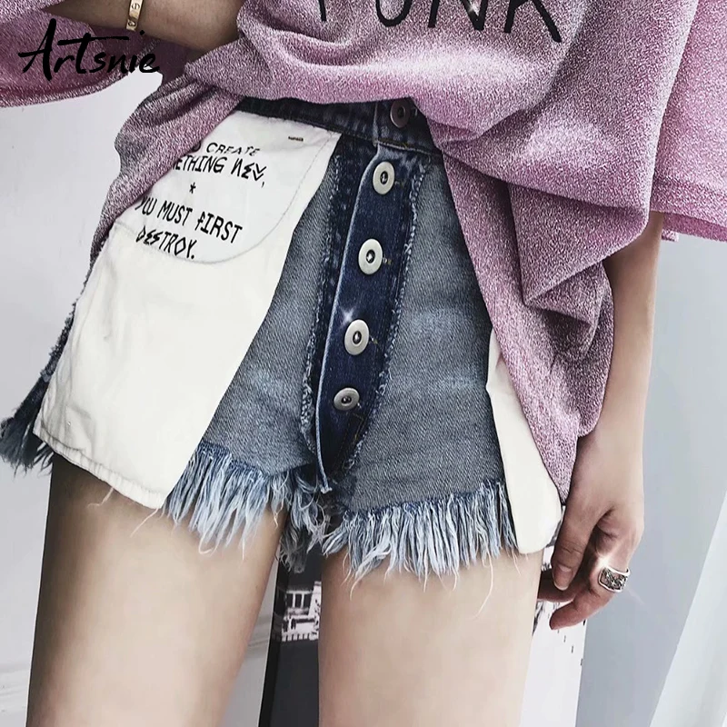 

Artsnie Streetwear Two Sided Wear Women Denim Shorts Summer 2019 High Waist Ripped Sexy Boyfriend Blue Girls Shorts Jeans Femme