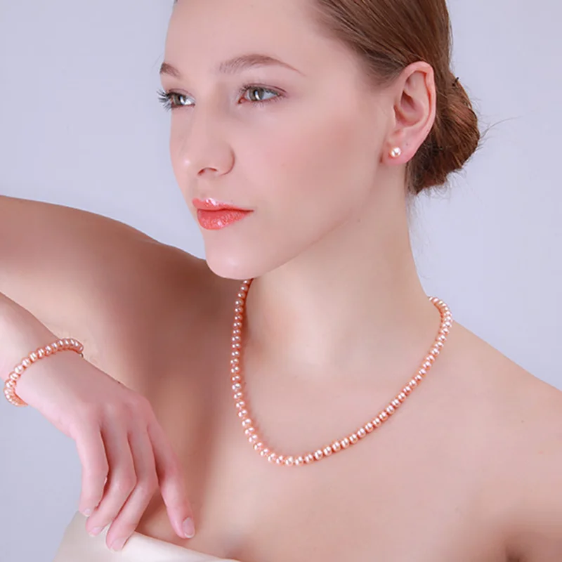 

AAA Jewelry Sets Necklace Sets Multi-color Necklace Cultured Freshwater Pearl Necklace Bracelet Earrings - 6.0-7.0mm