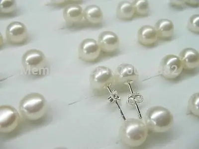 

Hot sell Noble- hot sell new - shitou 0081 AAA Lots 50 Pairs 8-8.5mm Freshwater Pearl Stud Earring silver