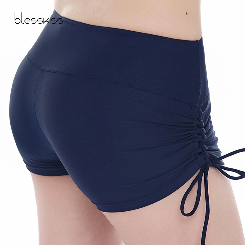 BLESSKISS High Waist Bikini Bottoms Women Plus Size Swim Shorts For Ladies Large Sport Swimsuit Swimwear Gym Yoga Pants Black