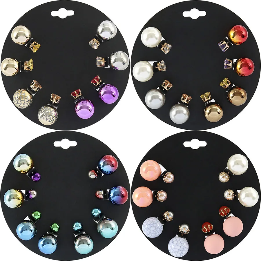 2018 Fashion Jewelry New Multi Color Round Double Sided Beads Earrings Set Boucle d oreille Femme Small Stud Earrings For Women