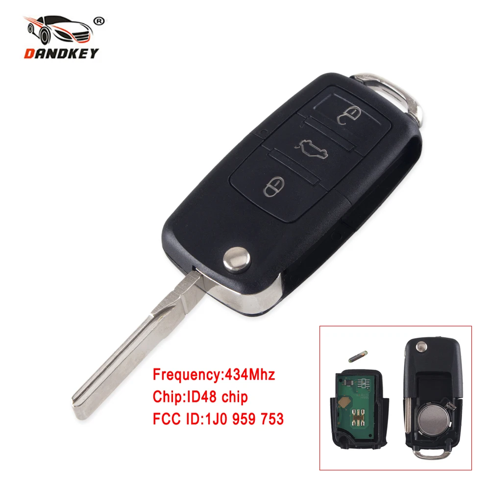 Dandkey ASK 1J0959753AH 434 МГц с чипом ID48 3B футляр для дистанционного ключа VW PASSAT Beetle Polo/Skoda 2002