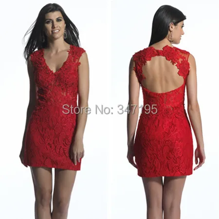 short tight red lace dress