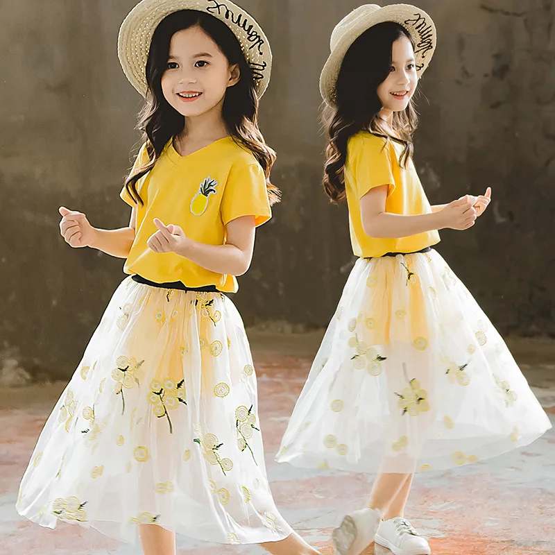 

Kids Summer Clothing 2019 Baby Girls Suits Fashionable Printed T-shirt With Skirt Child Princess Clothes Outfits 4- 12 Years