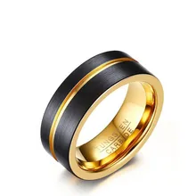 

8MM Tungsten steel gold color groove ring for Man fashion black plating gold color High Quantity ring boyfriend jewelry gift