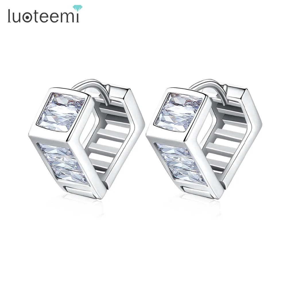 

LUOTEEMI Brand New Delicate Ear Hoop Simple Design Geometric Shape Earrings Cubic Zirconia Jewelry for Women Girl Birthday Gift