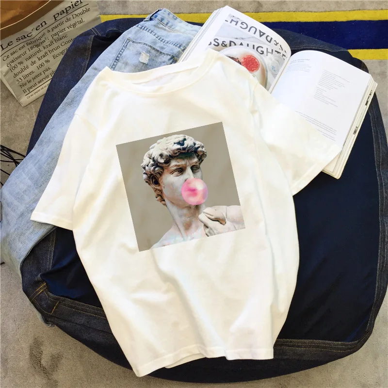 

Summer Tumblr Women David Michelangelo Statue Bubble Gum Gum Printing T-Shirt Funny Tops Short sleeve Women Tops Plus Size Shirt