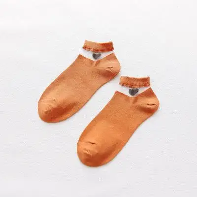Модные женские хлопковые короткие носки в стиле Харадзюку японские Носки с рисунком сердца прозрачные шелковые носки для девочек - Цвет: orange