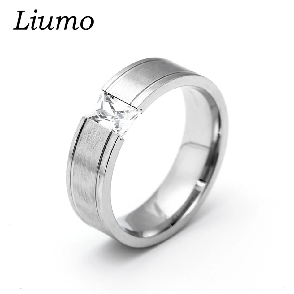 

Liumo Fashion Silver Rectangle Crystal Simple Wedding 316L Stainless Steel Men Women Ring Lr934