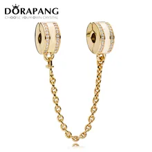 DORAPANG nuevo 100% 925 plata esterlina y 18 logotipo del oro cadena de seguridad brillo encantos del grano apto DIY pulseras al por mayor de la fábrica