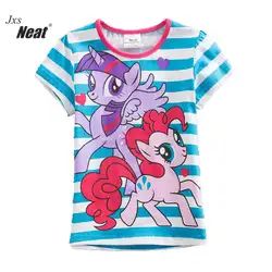 Летняя хлопковая одежда с короткими рукавами и круглым вырезом для девочек, детская одежда в синюю и белую полоску, футболка с принтом, SPD1122