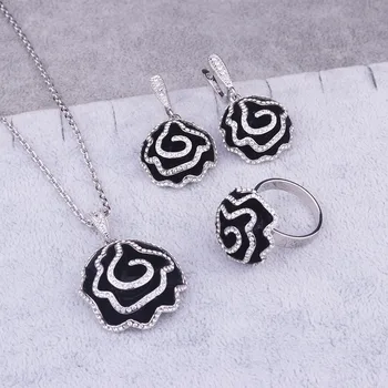 

Sellsets Vintage Bridal Wedding Jewelry Sets Personality Black Enamel Flower Earrings Pendant Sets For Fashion Women Party Gifts